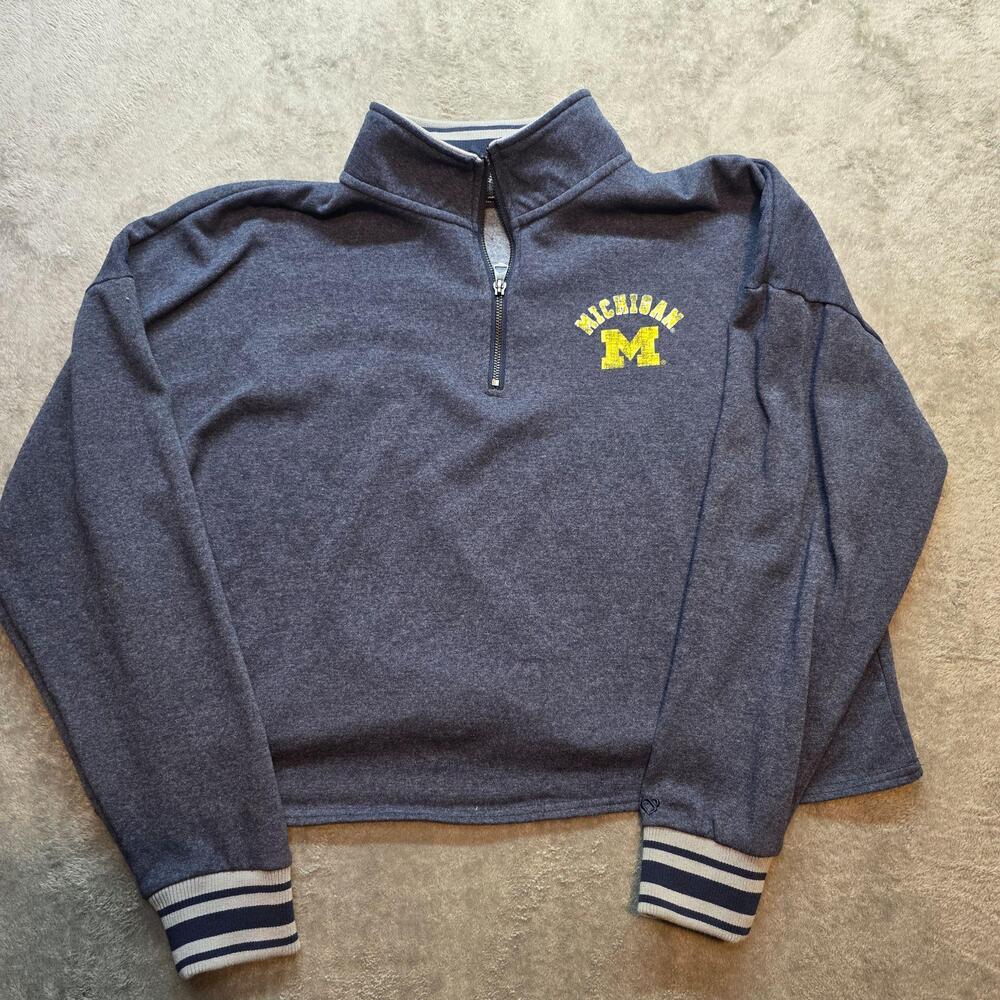 Michigan Wolverines Sweatshirt Womens XL Blue NCAA Football Zip Colosseum